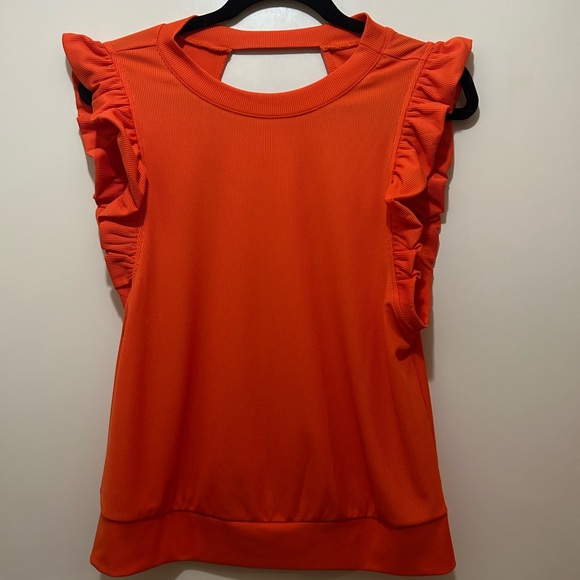 Ces Femme Bold Orange Ruffle Sleeve Blouse - Picture 1 of 3